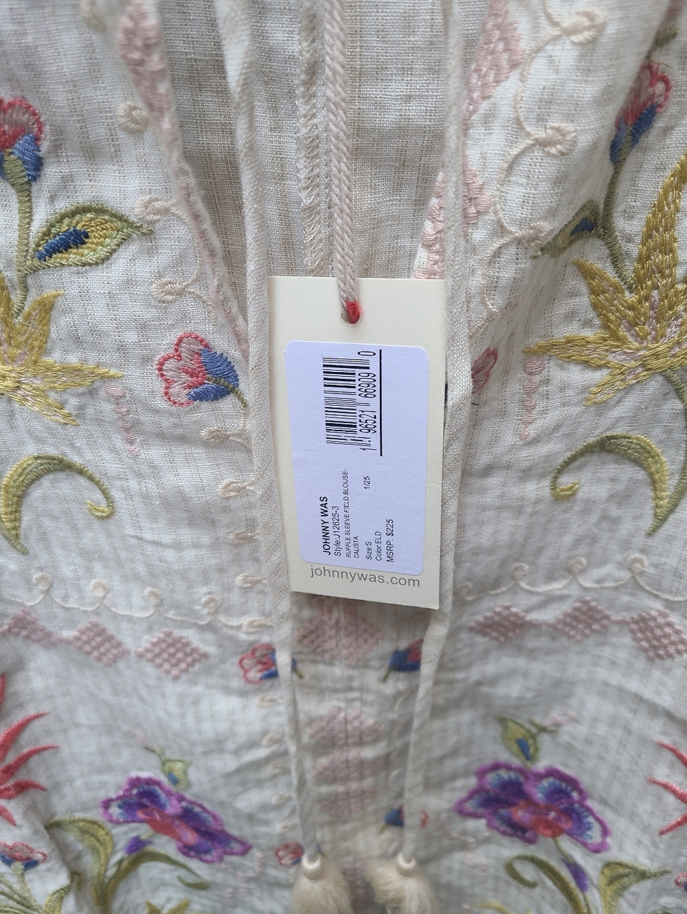 Johnny Was Ruffle Sleeve Field Blouse Calista Small Linen Top NWT - Picture 5 of 5